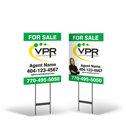 18"x24" Two-Sided Styrene/Reflective Yard Sign on Black Powder-Coated Stand For Virtual Properties Realty