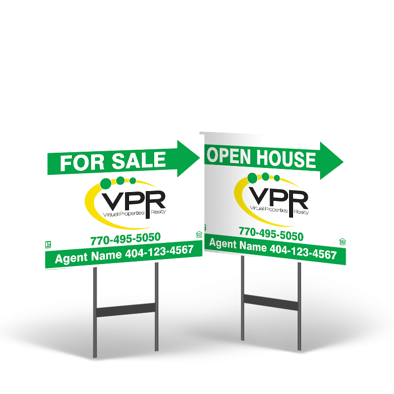 18"x14" Two-Sided Styrene/Reflective Yard Sign on Black Powder-Coated Stand, Virtual Properties Realty