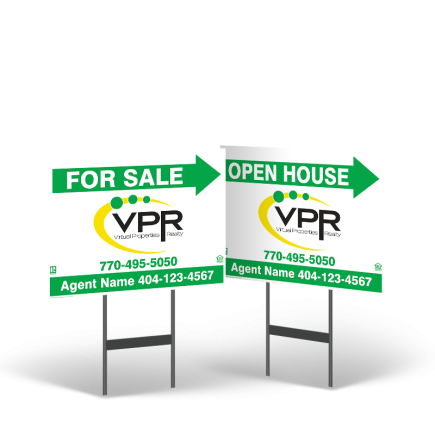 18"x14" Two-Sided Styrene/Reflective Yard Sign on Black Powder-Coated Stand, Virtual Properties Realty