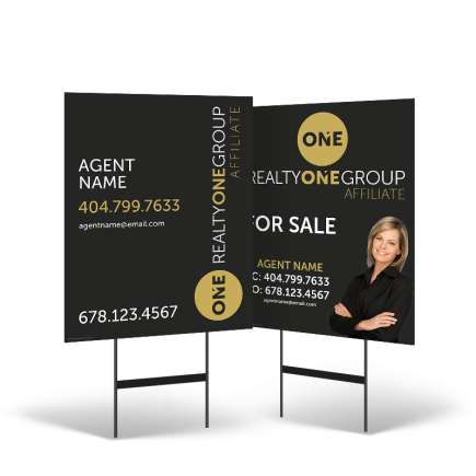 24"x30" Two-Sided Styrene/Reflective Yard Sign on Black Powder-Coated Stand for Realty ONE Affiliate
