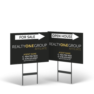 18"x14" Two-Sided Styrene/Reflective Yard Sign on Black Powder-Coated Stand, Realty ONE Affiliate