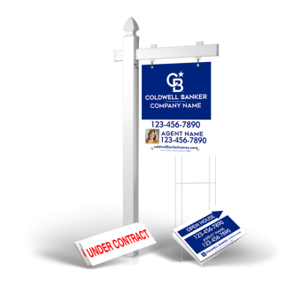 Homerun Pkg:6'Easy Arm Post,24"x30"Styrene Panel,4Coroplast Directionals,4Step Stake Stands for Coldwell Banker Affiliate