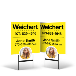 24"X30" Styrene Die-Cut Yard Sign W/Agent Photo Two Sided On Black Stand For Weichert Capital Region