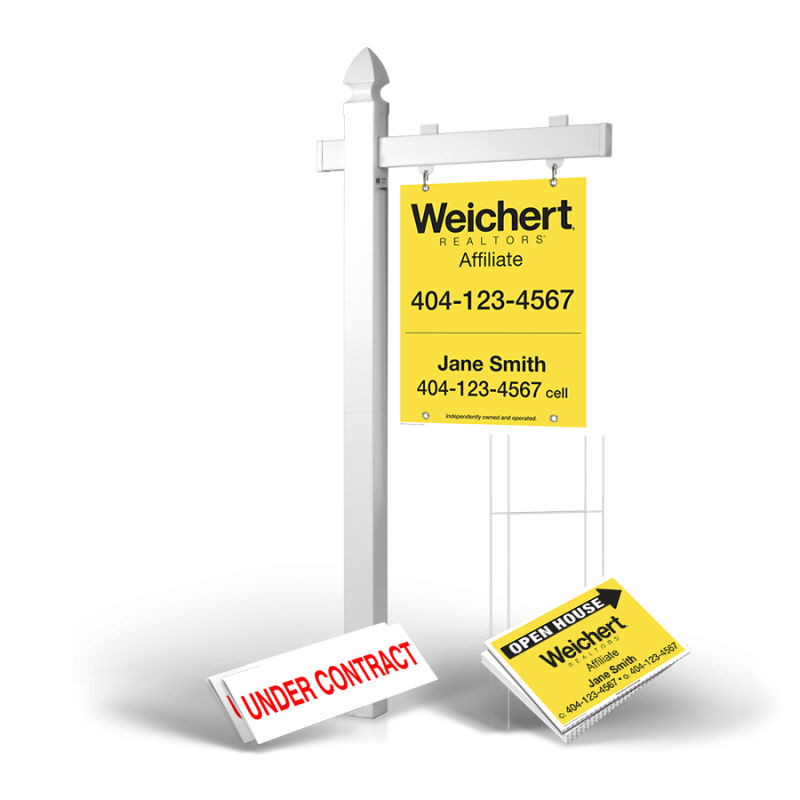 Homerun Pkg:6'Easy Arm Post,24"x30"Styrene Panel,4Coroplast Directionals,4Step Stake Stands for Weichert Affiliate