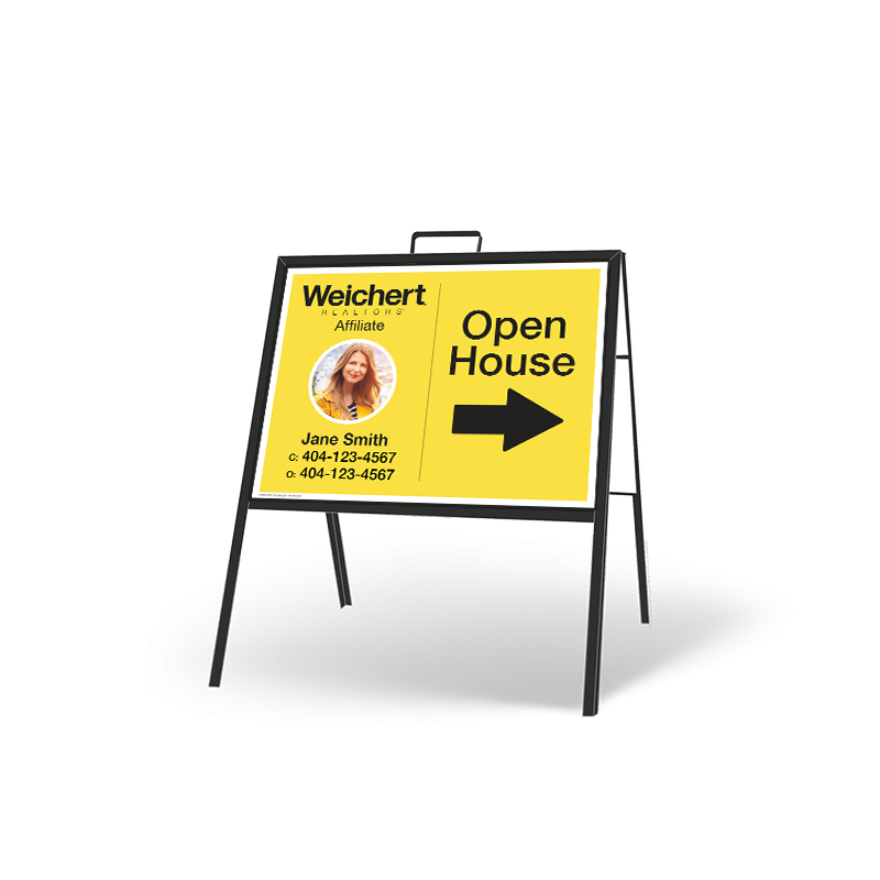 24" X 18" FOLDING "A" FRAME W/ TWO 24"X18" STYRENE CUSTOM PRINTED INSERTS For Weichert Affiliate