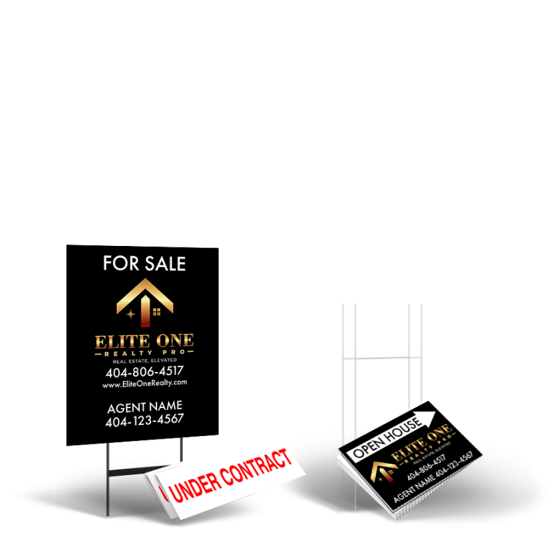 Elite One Realty Pro Starter Package: 24x30 Yard Sign, Directionals, Stands, Clip-Ons Elite One Realty Pro Starter Package: 24x30 Yard Sign, Directionals, Stands, Clip-Ons