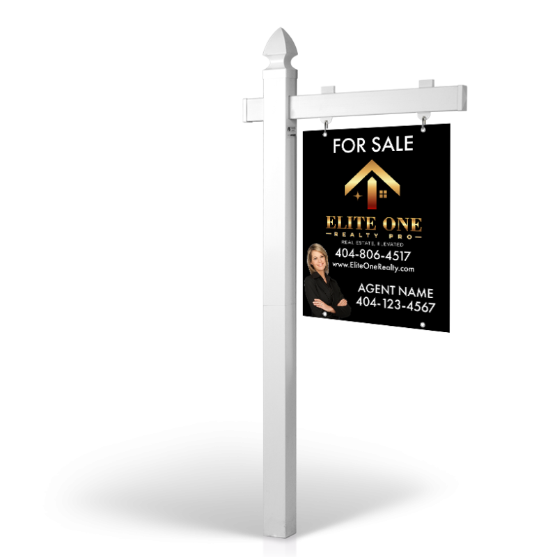 5' Easy Arm Post with 24"x30" Two-Sided Hanging Panels:Styrene,Reflective,Aluminum for Elite One Realty Pro
