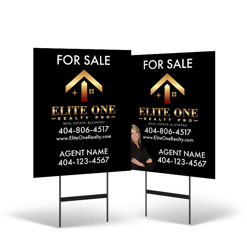 24"x30" Two-Sided Styrene/Reflective Yard Sign on Black Powder-Coated Stand for Elite One Realty Pro