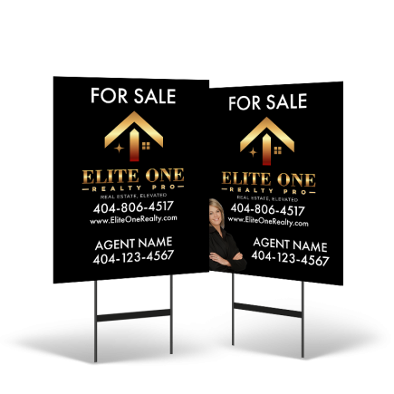 24"x30" Two-Sided Styrene/Reflective Yard Sign on Black Powder-Coated Stand for Elite One Realty Pro