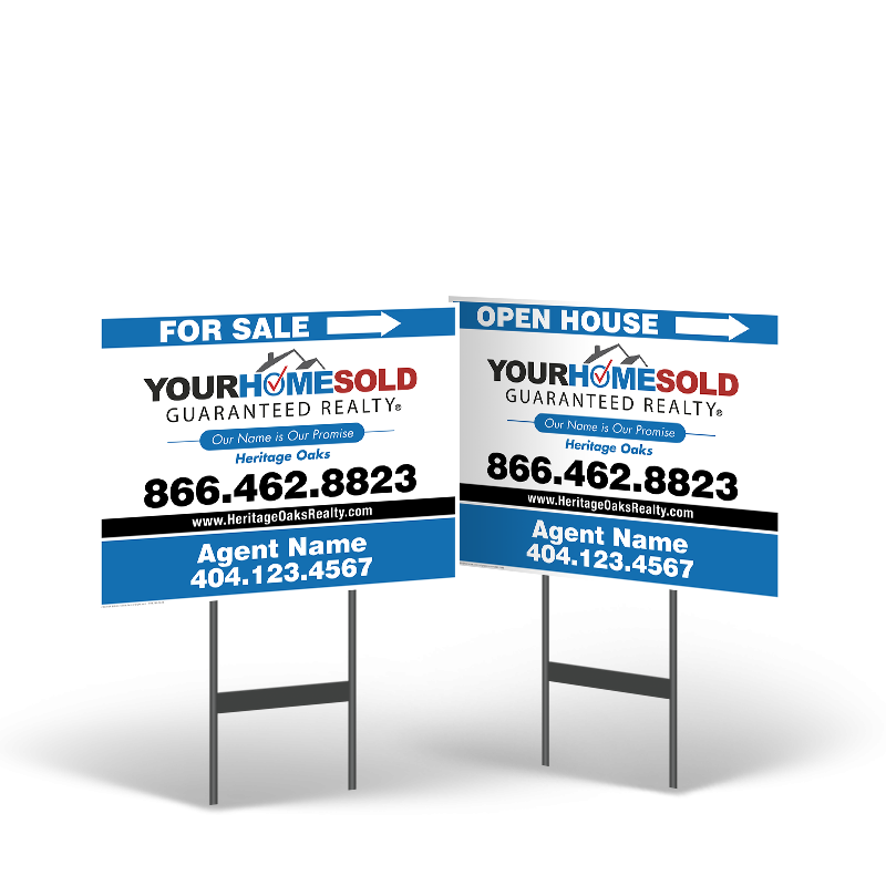 18"x14" Two-Sided Styrene/Reflective Yard Sign on Black Powder-Coated Stand, Heritage Oaks Realty 18"x14" Two-Sided Styrene/Reflective Yard Sign on Black Powder-Coated Stand, Heritage Oaks Realty