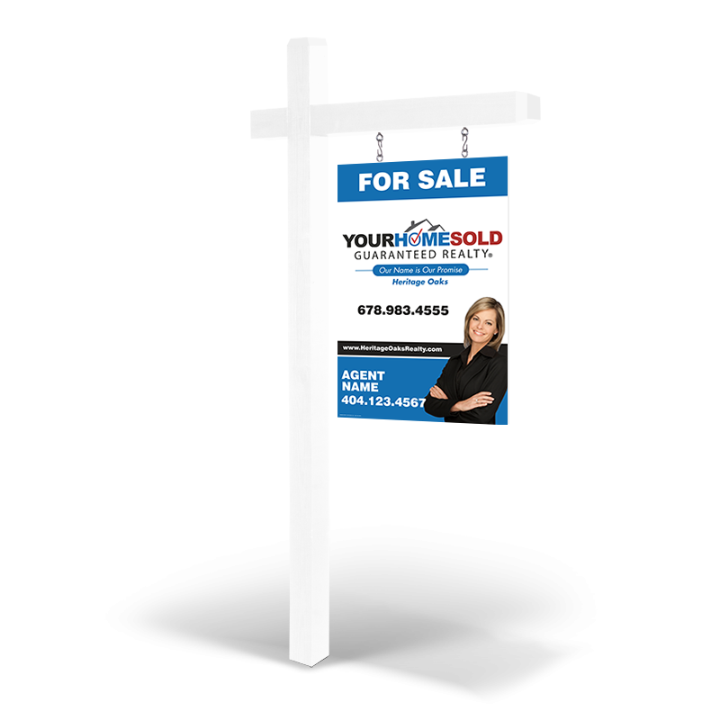 2'x3'Heritage Oaks Realty Two-Sided Wooden Panels w/Painted Arm Post:Std/Reflective,Install & Storage"