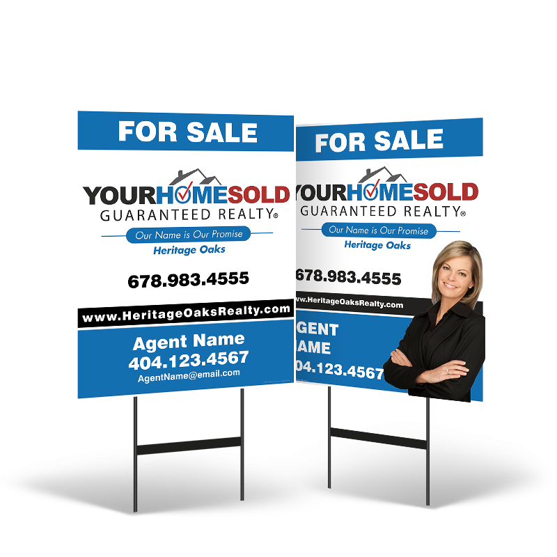 24"x30" Two-Sided Styrene Yard Sign: Standard & Reflective on Black Stand for Heritage Oaks Realty 24"x30" Two-Sided Styrene Yard Sign: Standard & Reflective on Black Stand for Heritage Oaks Realty