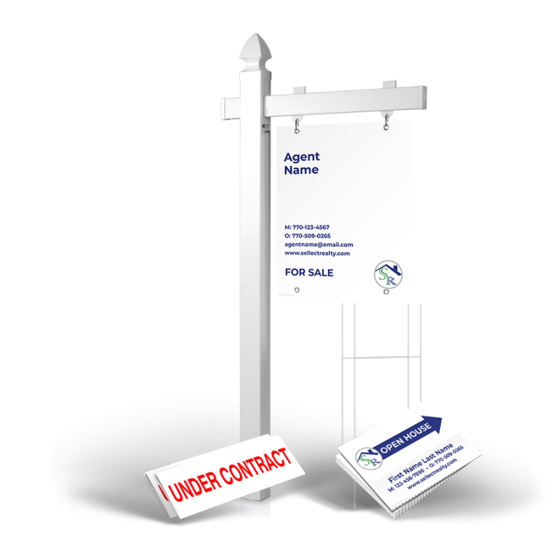 Homerun Pkg:6'Easy Arm Post,24"x30"Styrene Panel,4Coroplast Directionals,4Step Stake Stands for Sellect Realty Homerun Pkg:6'Easy Arm Post,24"x30"Styrene Panel,4Coroplast Directionals,4Step Stake Stands for Sellect Realty