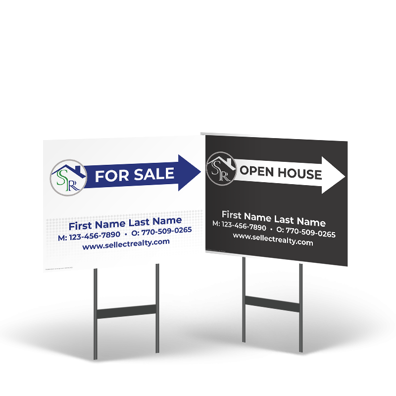 18"x14" Two-Sided Styrene/Reflective Yard Sign on Black Powder-Coated Stand, Sellect Realty