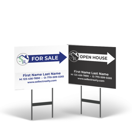 18"x14" Two-Sided Styrene/Reflective Yard Sign on Black Powder-Coated Stand, Sellect Realty