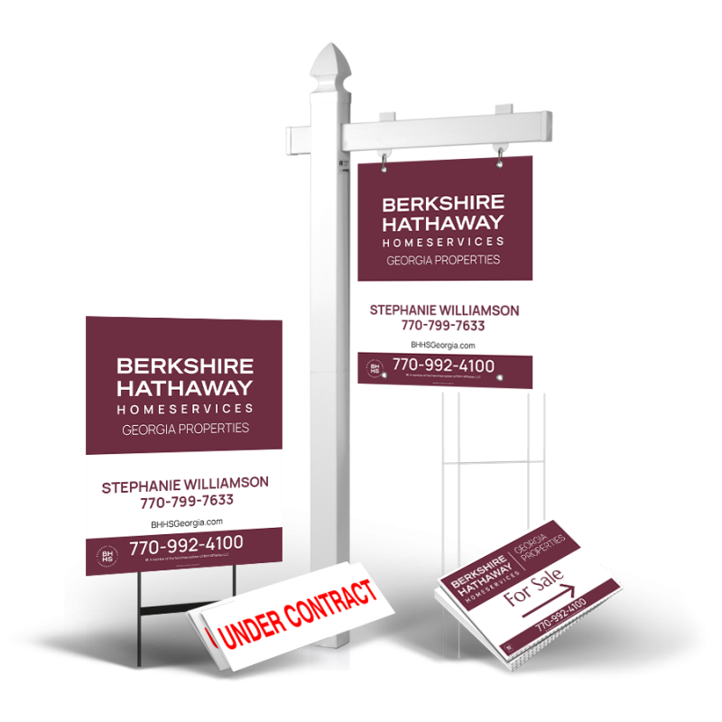 Grand Slam Package BHHS Georgia Properties: 6' Post, Two-Sided 24"x30" Panels, Directionals, Stakes, Clip-Ons