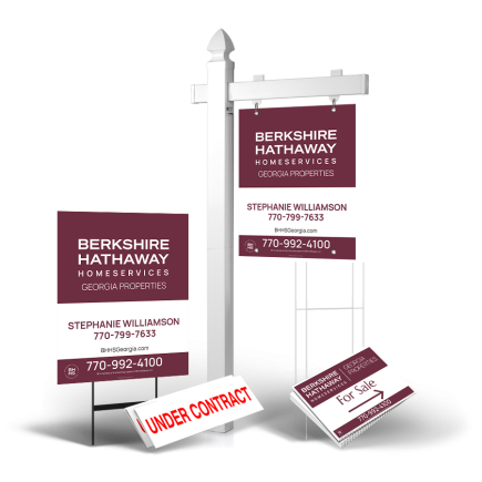 Grand Slam Package BHHS Georgia Properties: 6' Post, Two-Sided 24"x30" Panels, Directionals, Stakes, Clip-Ons