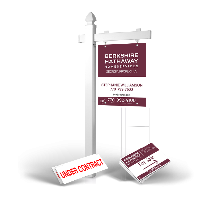 Homerun Package BHHS Georgia Properties: 6' Post, Two-Sided 24"x30" Panels, Directionals, Stakes, Clip-Ons