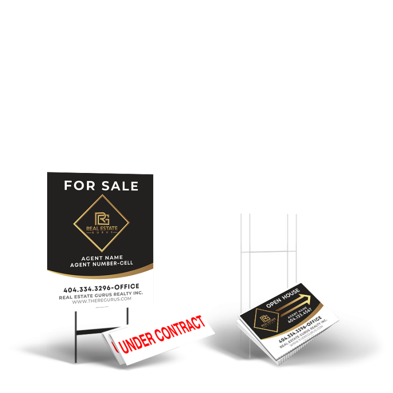 Real Estate Gurus Realty Starter Package: 24x30 Yard Sign, Directionals, Stands, Clip-Ons