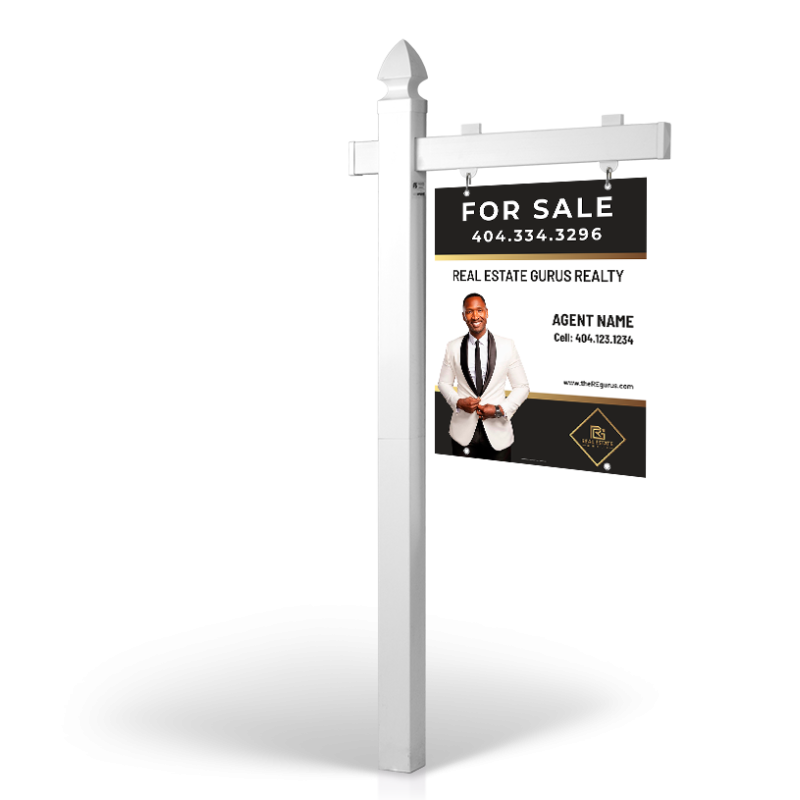 5' Easy Arm Post with 24"x30" Two-Sided Hanging anels:Styrene,Reflective,Aluminum for Real Estate Gurus Realty