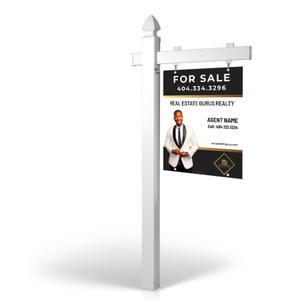 5' Easy Arm Post with 24"x30" Two-Sided Hanging anels:Styrene,Reflective,Aluminum for Real Estate Gurus Realty