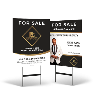 24"x30" Two-Sided Styrene/Reflective Yard Sign on Black Powder-Coated Stand for Real Estate Gurus Realty