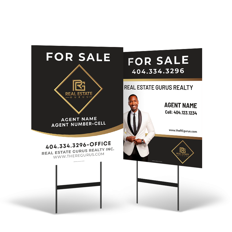 24"x30" Two-Sided Styrene/Reflective Yard Sign on Black Powder-Coated Stand for Real Estate Gurus Realty