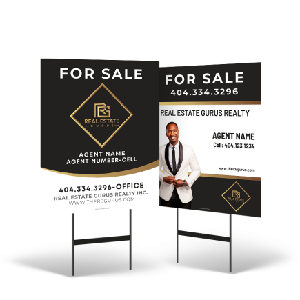24"x30" Two-Sided Styrene/Reflective Yard Sign on Black Powder-Coated Stand for Real Estate Gurus Realty