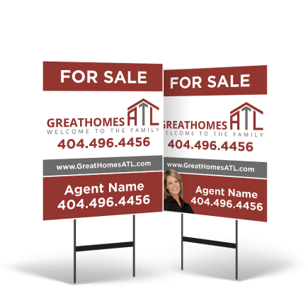 24"x30" Two-Sided Styrene/Reflective Yard Sign on Black Powder-Coated Stand for GreatHomesATL