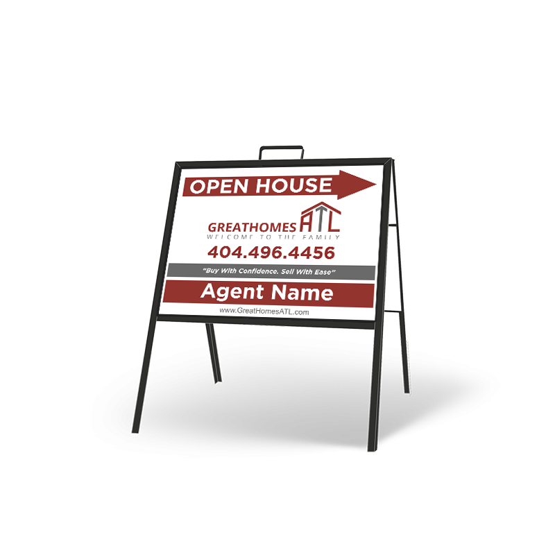 24" X 18" FOLDING "A" FRAME W/ TWO 24"X18" STYRENE CUSTOM PRINTED INSERTS For GreatHomesATL