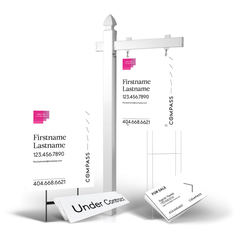 Compass Grand Slam Pkg:6'Post,24"x30"Styrene Panel,Yard Sign,4 Directionals,4 Stands,2 Clip-Ons.