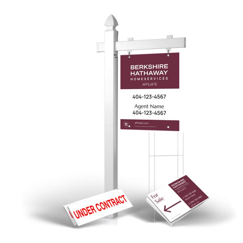 Homerun Package BHHS Affiliate: 6' Post, Two-Sided 24"x30" Panels, Directionals, Stakes, Clip-Ons Homerun Package BHHS Affiliate: 6' Post, Two-Sided 24"x30" Panels, Directionals, Stakes, Clip-Ons