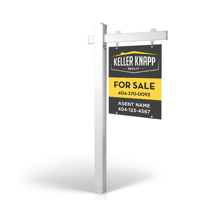 Keller Knapp Real Estate: 5' Rookie Easy Arm Post with 24"x30" Two-Sided Panels in Styrene & Aluminum, Reflective Options