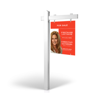 CHRISTIAN SAUNDERS REAL ESTATE: 5' Rookie Easy Arm Post with 24"x30" Two-Sided Panels in Styrene & Aluminum, Reflective Options