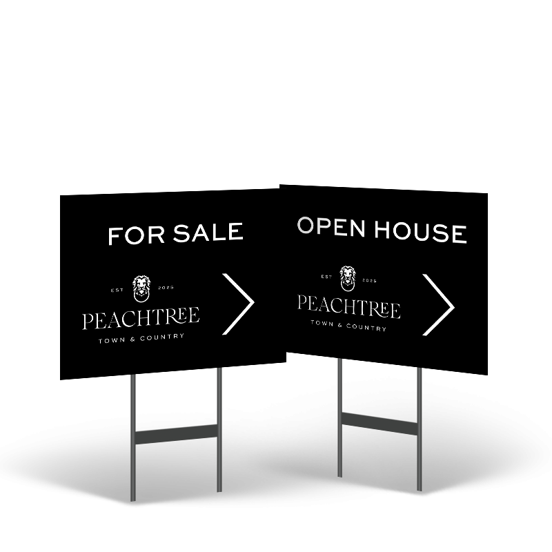 18"x14" Two-Sided Reflective Yard Sign on Black Powder-Coated Stand, Peachtree Town & Country