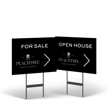 18"x14" Two-Sided Reflective Yard Sign on Black Powder-Coated Stand, Peachtree Town & Country