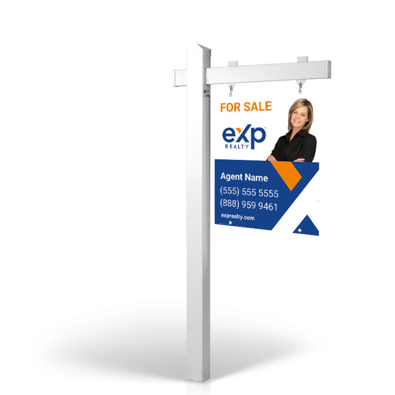 EXP Realty: 5' Rookie Easy Arm Post with 24"x30" Two-Sided Panels in Styrene & Aluminum, Reflective Options