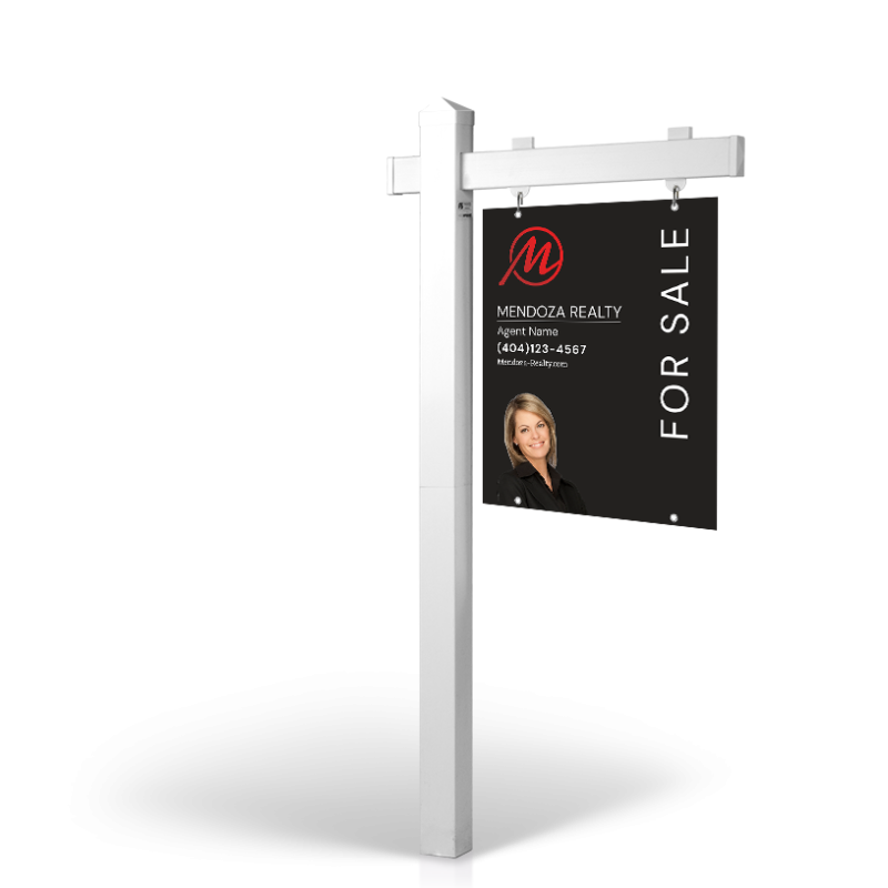 Mendoza Realty: 5' Rookie Easy Arm Post with 24"x30" Two-Sided Panels in Styrene & Aluminum, Reflective Options