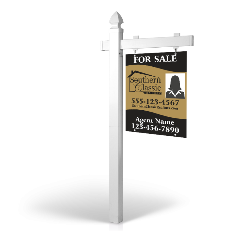 6' Easy Arm Post with 24"x30" Two-Sided Hanging Panels: Styrene, Aluminum, & Reflective Options for Southern Classic Realty