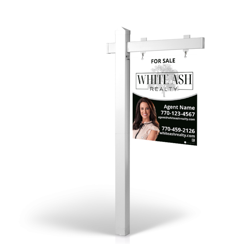 White Ash Realty: 5' Rookie Easy Arm Post with 24"x30" Two-Sided Panels in Styrene & Aluminum, Reflective Options