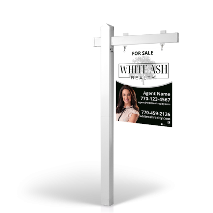 The Allstar 6’ Easy Arm Post with 24"x30" Two-Sided Panels in Styrene & Aluminum, Reflective Options White Ash Realty