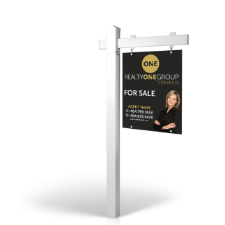 The Allstar 6’ Easy Arm Post with 24"x30" Two-Sided Panels in Styrene & Aluminum, Reflective Options REALTY ONE TERMINUS