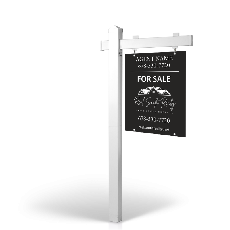 The Allstar 6’ Easy Arm Post with 24"x30" Two-Sided Panels in Styrene & Aluminum, Reflective Options Real South Realty