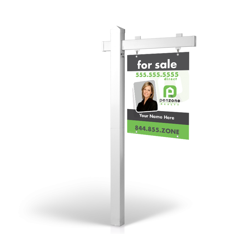 The Allstar 6’ Easy Arm Post with 24"x30" Two-Sided Panels in Styrene & Aluminum, Reflective Options PenZone Realty
