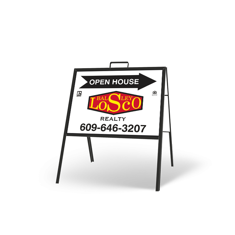 24" X 18" FOLDING "A" FRAME W/ TWO 24"X18" STYRENE CUSTOM PRINTED INSERTS For Balsley Losco
