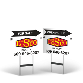 18"x14" Two-Sided Styrene/Reflective Yard Sign on Black Powder-Coated Stand, Balsley Losco