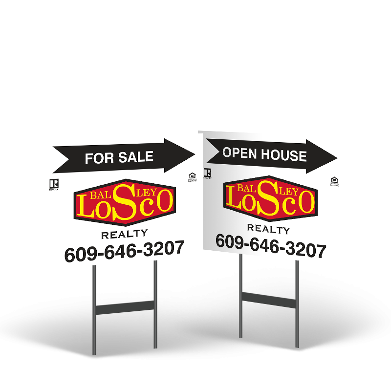18"x14" Two-Sided Styrene/Reflective Yard Sign on Black Powder-Coated Stand, Balsley Losco