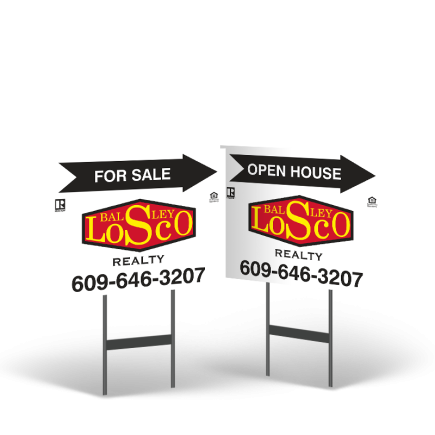 18"x14" Two-Sided Styrene/Reflective Yard Sign on Black Powder-Coated Stand, Balsley Losco