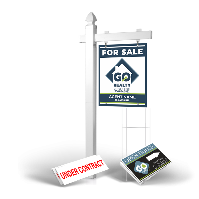 Homerun Pkg:6'Easy Arm Post,24"x30"Styrene Panel,4Coroplast Directionals,4Step Stake Stands for Go Realty