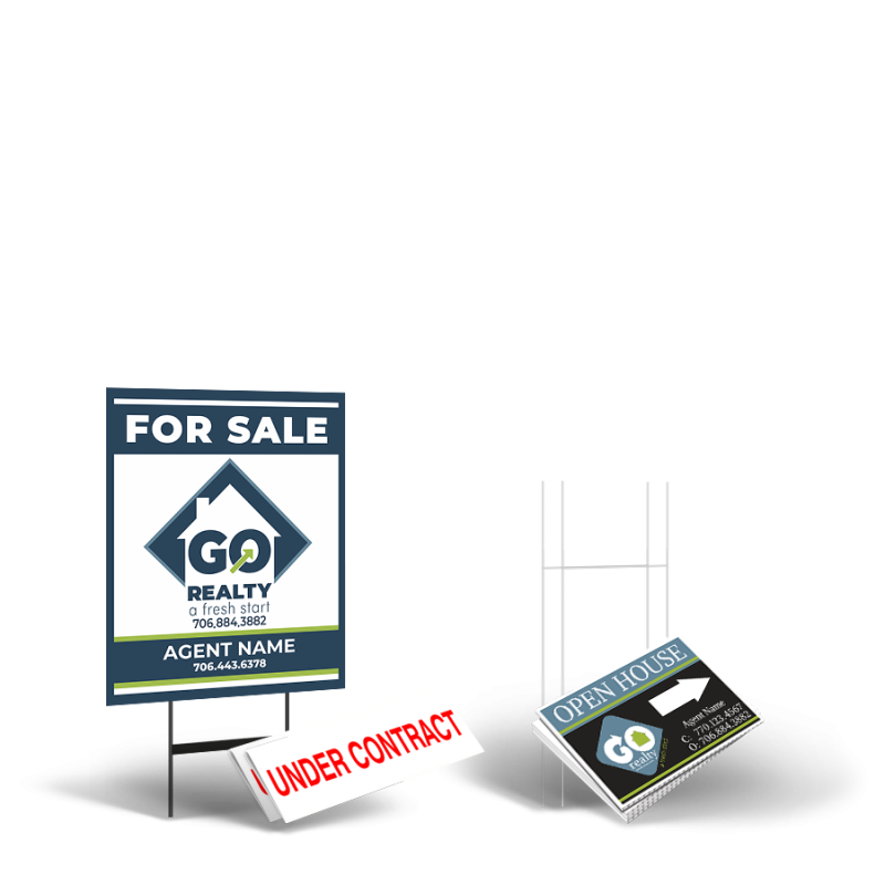 Go Realty Starter Package: 24x30 Yard Sign, Directionals, Stands, Clip-Ons